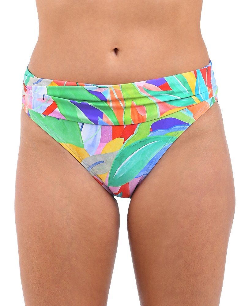 Shop La Blanca Tropi Flage Shirred Band Hipster Bottom In Multi