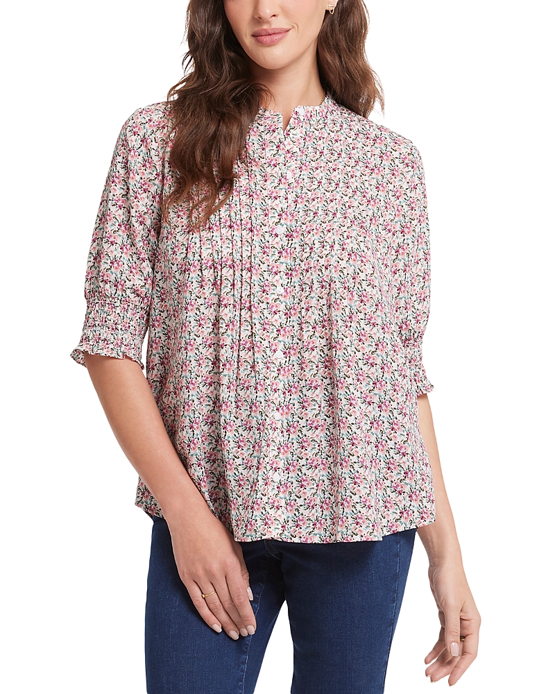 Nydj Floral Print Pleated Peasant Top In Multi