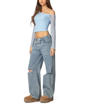 Fabia Asymmetric Textured Lace Top