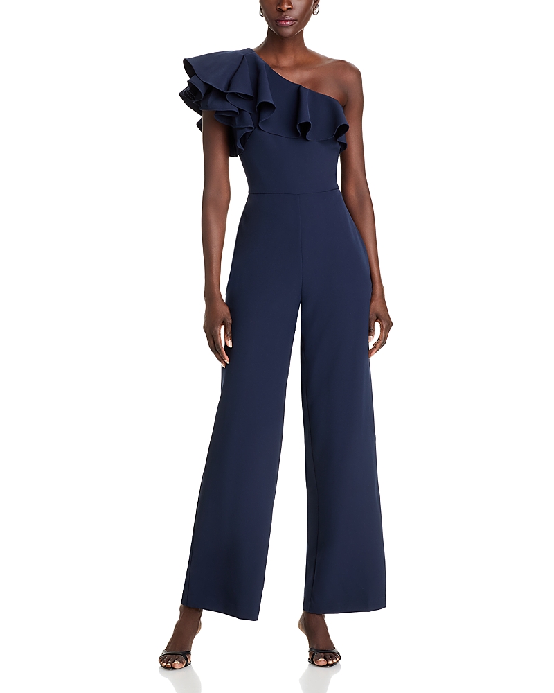 Eliza J One Shoulder Ruffle Jumpsuit In Navy