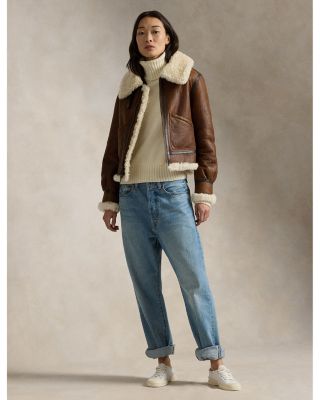 【Ralph Lauren】Leather-Trim Shearling Aviator Jacket♪ Ralph Lauren Leather-Trim Shearling Aviator Jacket - Brown