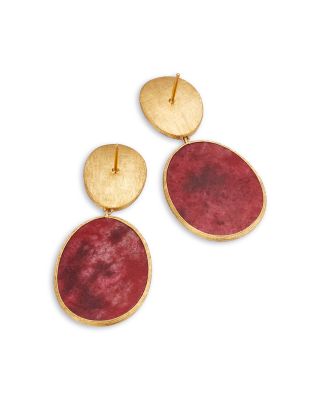 18K Yellow Gold Lunaria Color Thulite & Charoite Drop Earrings