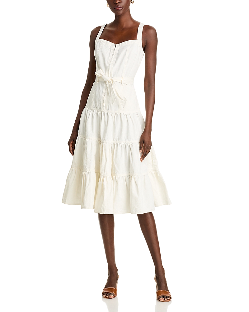 AQUA DENIM TIERED TIE WAIST DRESS - EXCLUSIVE