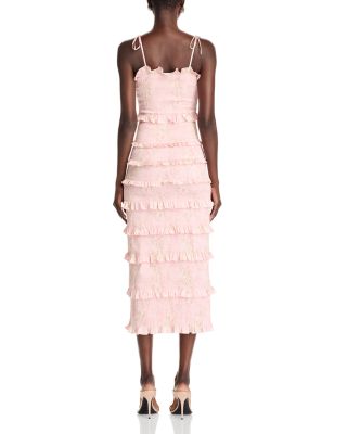 Lily Smocked Floral Print Ruffle Trim Midi Dress