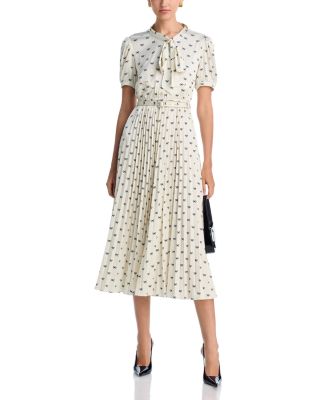 Satin Bow Print Midi Dress