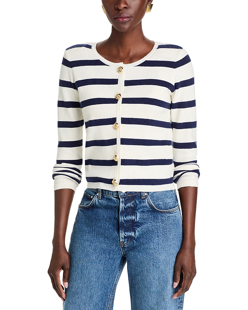 Generation Love Logan Stripe Cardigan In White/navy