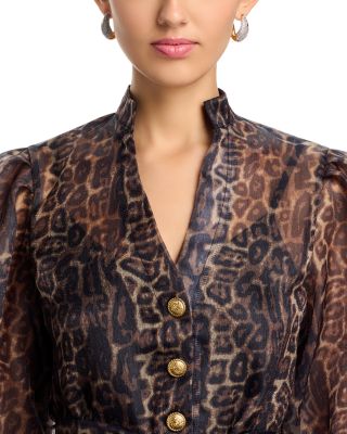 Organza Leopard V Neck Tiered Dress