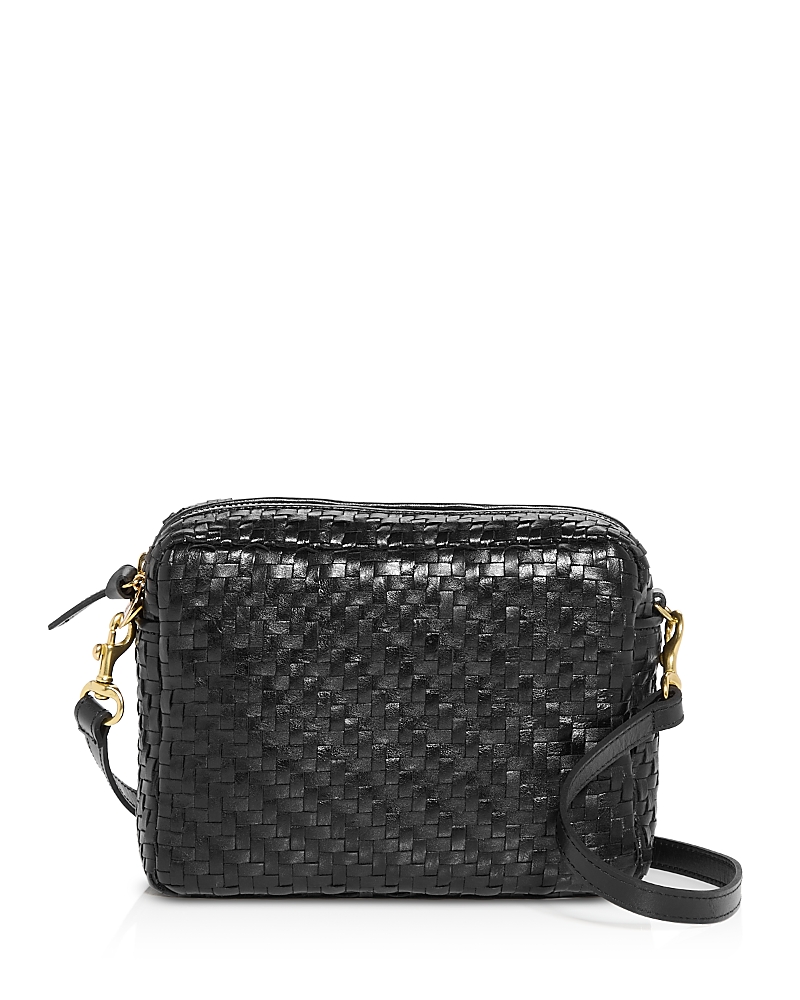 Shop Clare V Midi Sac Woven Leather Shoulder Bag In Black