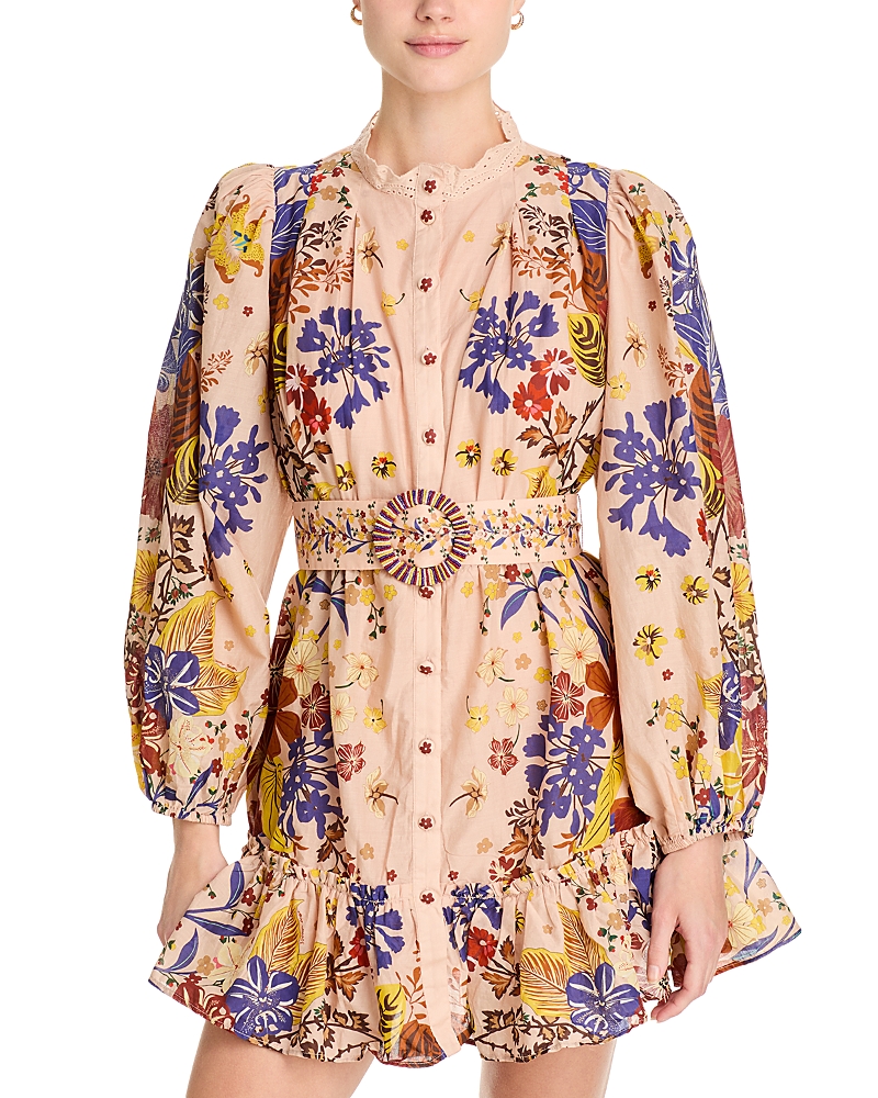 Farm Rio 'beauty Bouquet' Multicolor Mini Dress With Lace Collar And All-over Floral Print In Beauty Bouquet Pink
