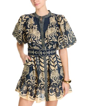 blue ainika tropical splendor mini dress FARM Rio New Elegant Champagne Tulle GL-04.09.24 Size:L (12-14) Embrace vibrant tropical vibes