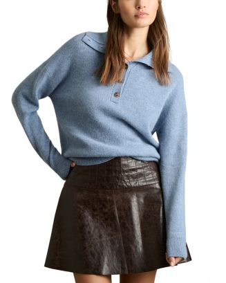 REISS Ava Wool Blend Open Neck Button Knit Sweater