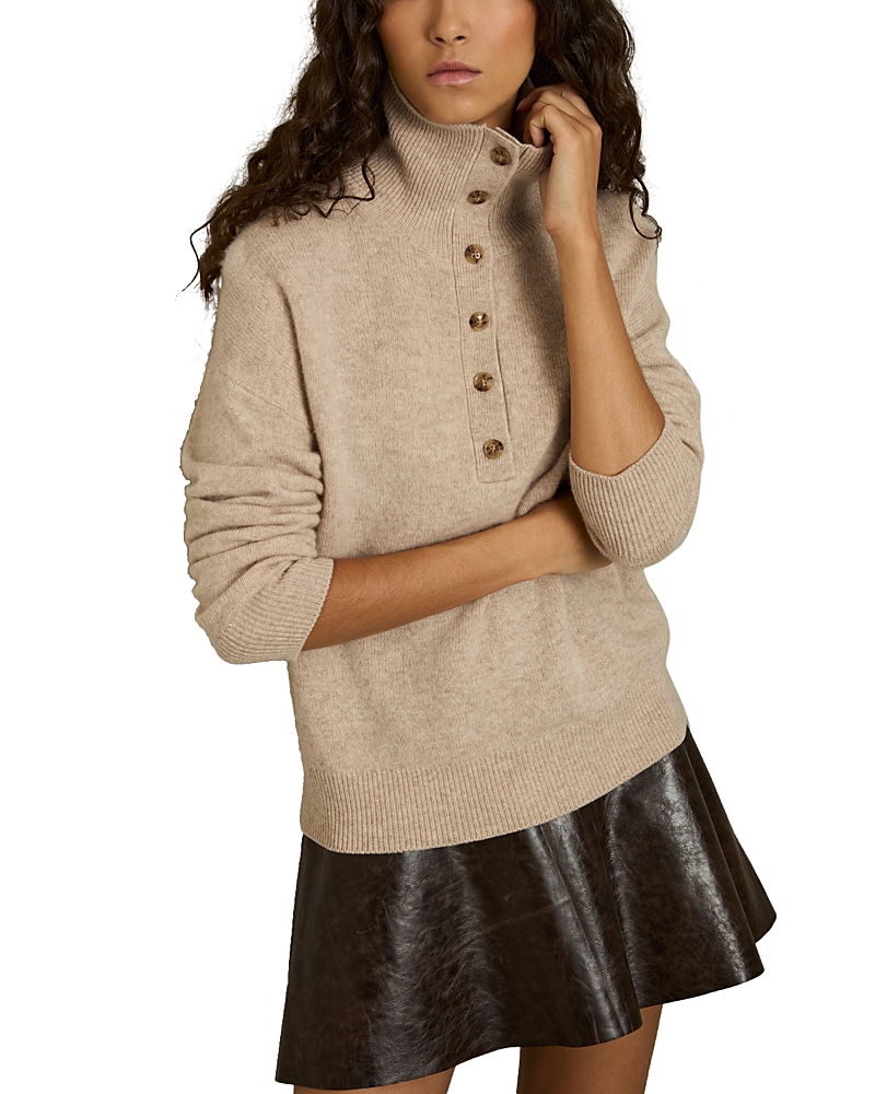 REISS AVA WOOL BLEND OPEN NECK BUTTON KNIT SWEATER
