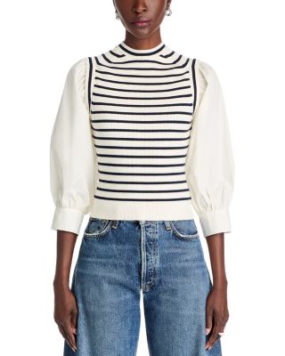Derek Lam 10 Crosby Tirza Mixed Media Sweater Top | Bloomingdale's
