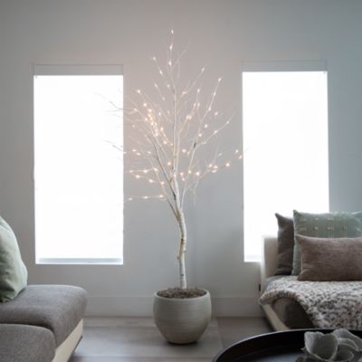 6&#39; Pre Lit Artificial White Birch Tree with 90 White LED Lights