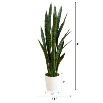4' UV Resistant Artificial Sansevieria Plant in White Decorative Planter (Indoor/Outdoor)