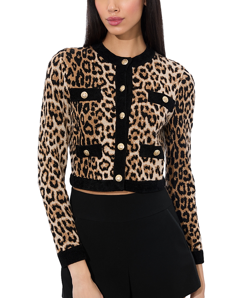 Shop Alice And Olivia Claira Leopard Print Cardigan In Leopard Multi