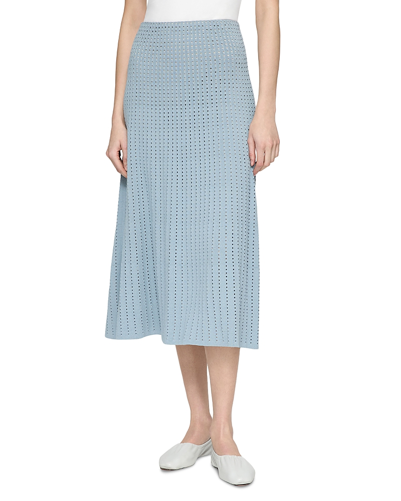 Lafayette 148 A-line Pointelle Stitch Midi Skirt In Paper Blue