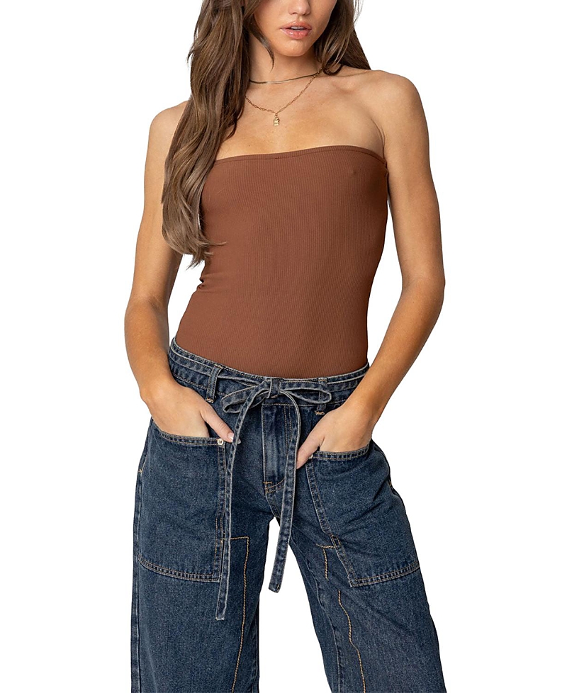 Edikted Loren Strapless Bodysuit In Brown