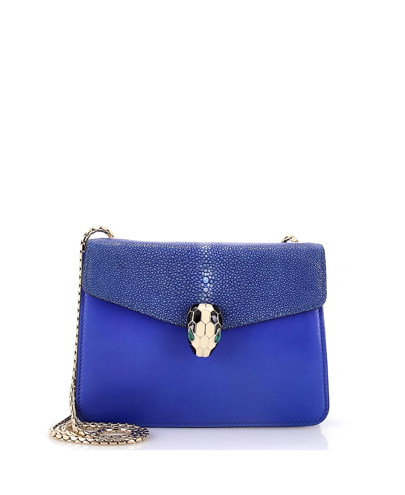 Pre-owned Pre-owned Bvlgari Bvlgari Small Serpenti Forever Square Shoulder Bag Leather And Stingray In Blue