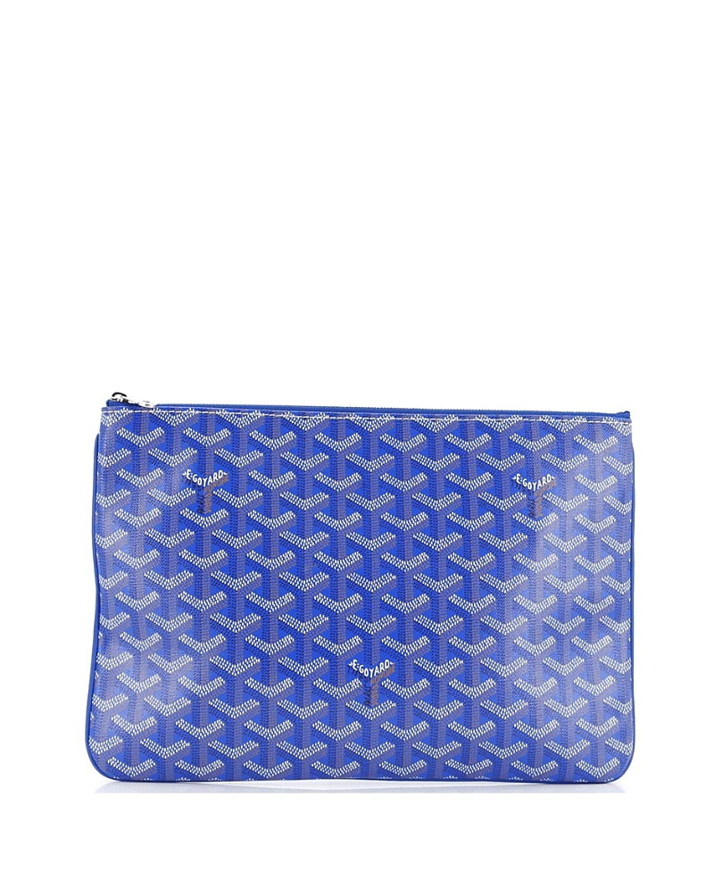 Pre-owned Pre-owned Goyard Goyard Mm Senat Zip Pouch Coated Canvas In Blue