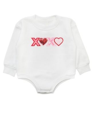 Sweet Wink - Girls' XOXO Sequin Patch Valentine's Day Long Sleeve Romper - Baby