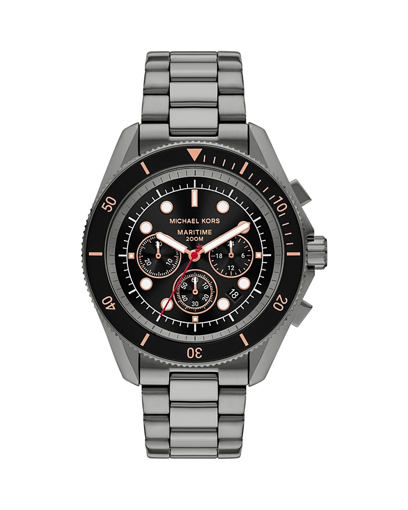 Michael Kors Maritime Chronograph Gunmetal Stainless Steel Watch, 45mm In Black/black
