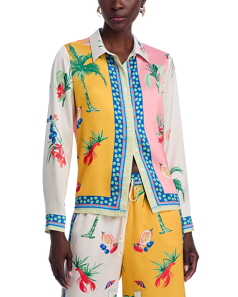 AQUA PRINTED LONG SLEEVE BLOUSE - EXCLUSIVE