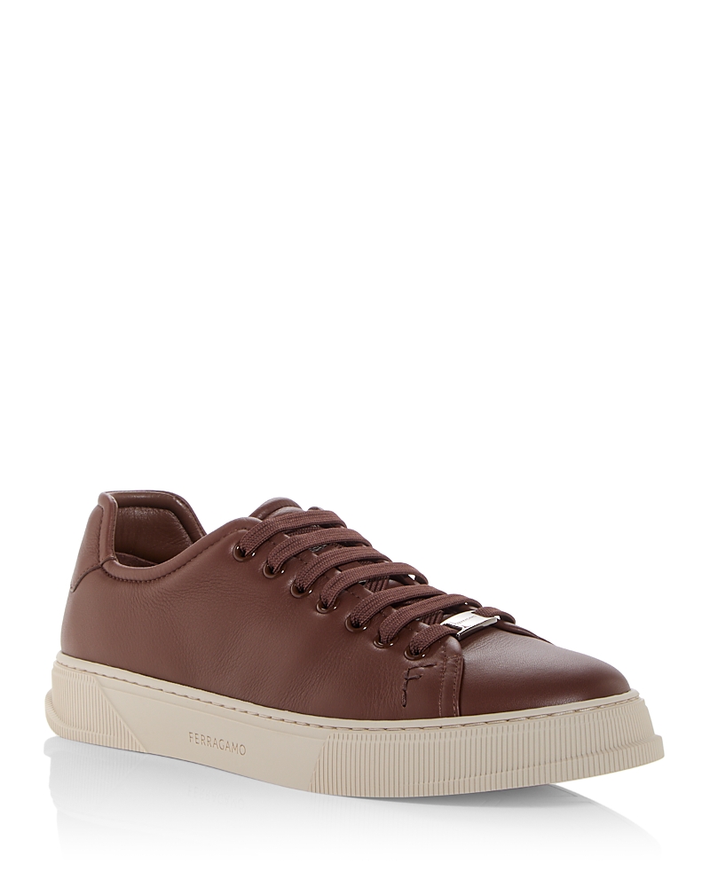Ferragamo Salvatore Leather Sneakers Low-top Silhouette In Brown