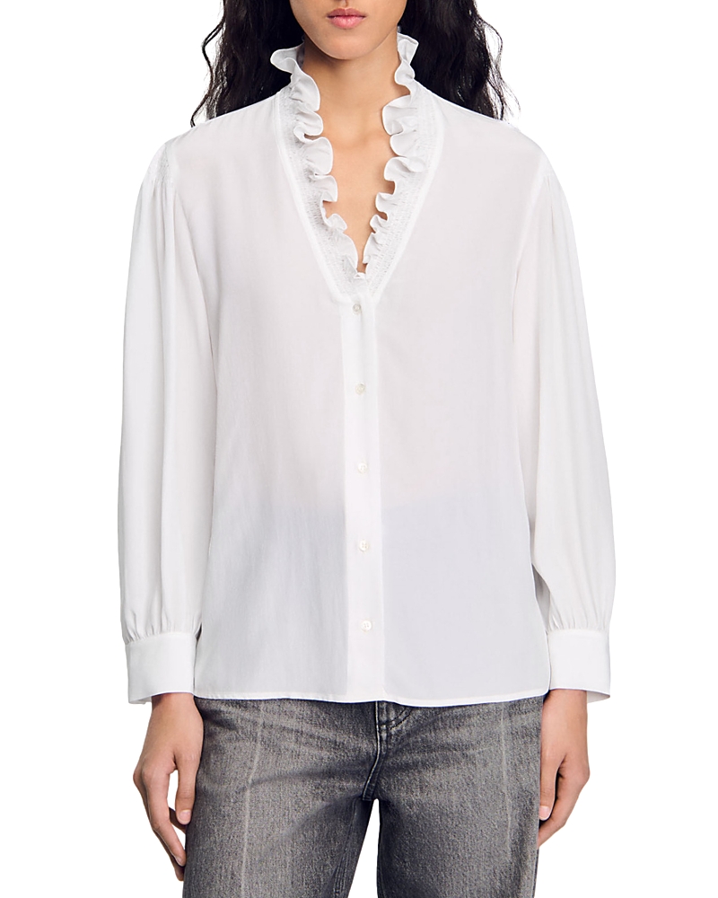 Sandro Floaty Silk Shirt In White