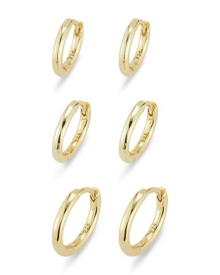 AQUA - Polished Graduated Huggie Hoop Earrings, Set of 3 - Exclusive