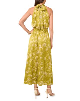 Printed Halter Neck Smocked Maxi Dress