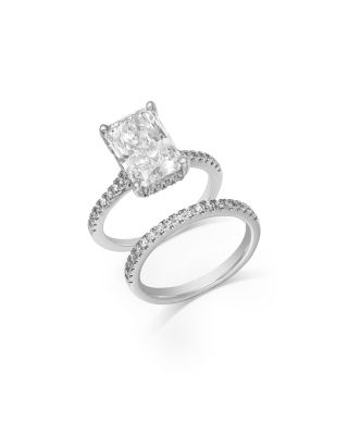 Certified Lab Grown Diamond Radiant Cut & Round Bridal Set in 18K White Gold, 4.50 tcw