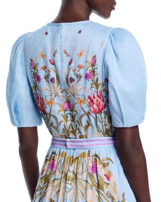 Silk Linen Floral Puff Sleeve Dress