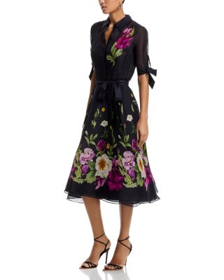 Teri Jon by Rickie Freeman - Floral Border Print Shirt Dress