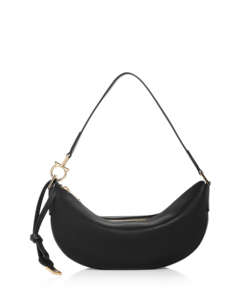 Ferragamo Hobo Bag S Hammered Leather Shoulder Bag In Nero