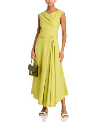 Silk Linen Drape Front Asymmetric Dress