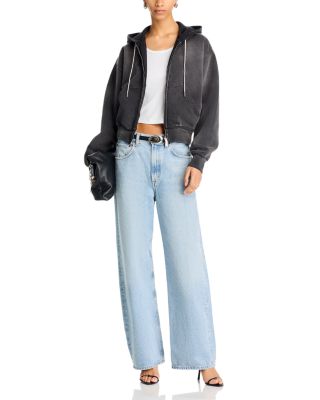 Rhinestone Drawstring Zip Up Hoodie  