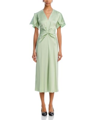 Satin Twist Front Midi Dress