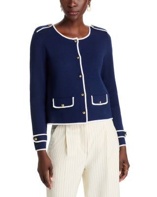 T Tahari - Long Sleeve Crewneck Button Down Cardigan