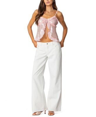 Sequin Ruffled Split Front Top