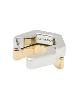 Two Tone Hexagon Double Huggie Hoop Earrings