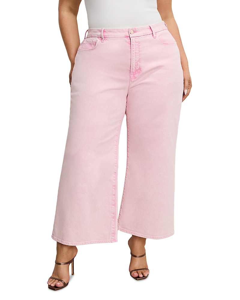Good American Good Waist High Rise Cropped Palazzo Jeans In Pink In Mineralrosequartz