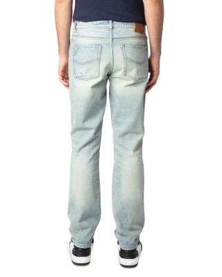 John Distressed Straight Fit Jeans in Light Blue