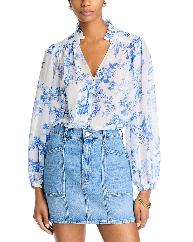 Aqua Toile Ruffle Blouse - Exclusive
