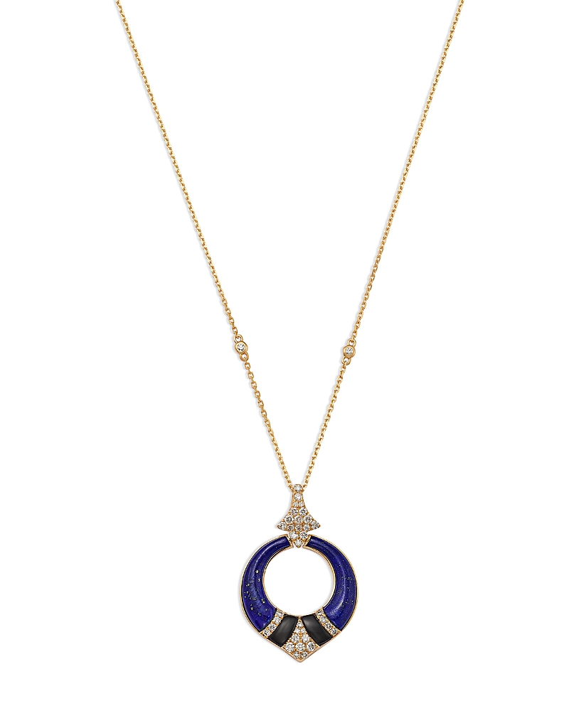 Bloomingdale's Fine Collection Lapis, Onyx, & Diamond Circle Pendant Necklace In 14k Yellow Gold, 18 In Blue/gold