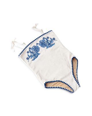 Girls' Floral Embroidered One Piece Swimsuit - Little Kid