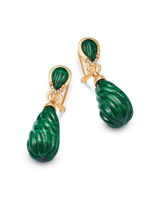 Malachite & Diamond Drop Earrings in 14K Yellow Gold
