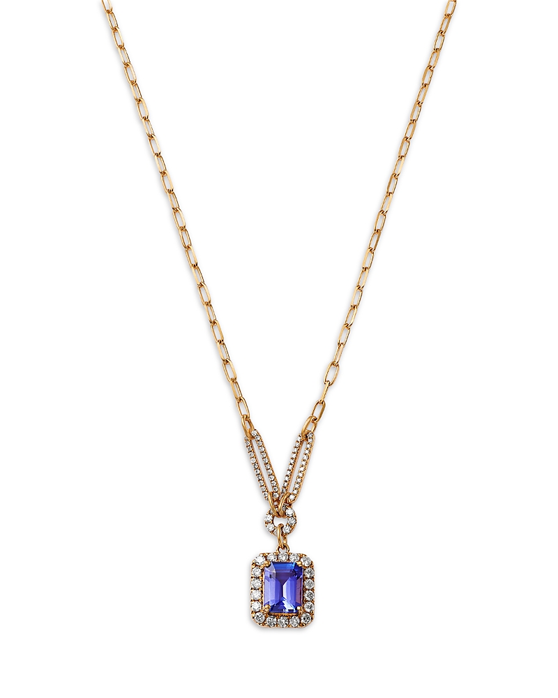 Bloomingdale's Fine Collection Tanzanite & Diamond Halo Pendant Necklace In 14k Yellow Gold, 18 In Purple/gold