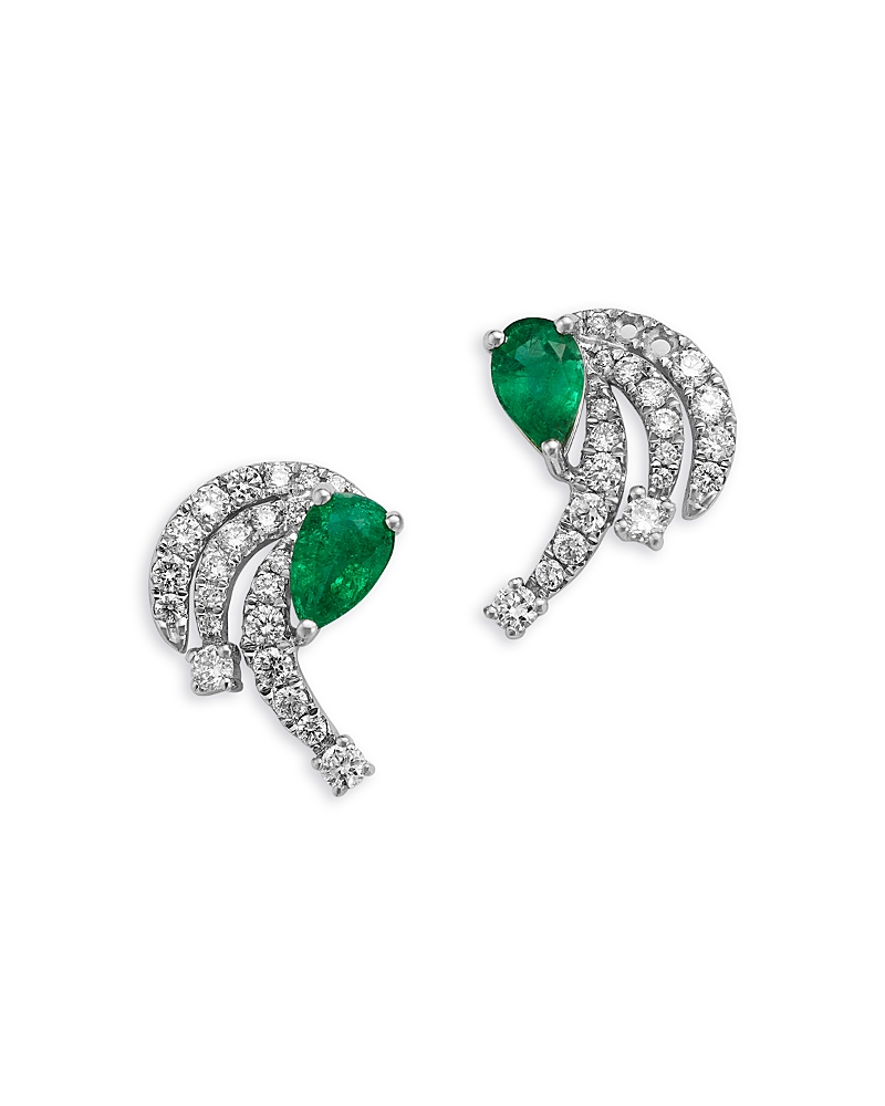 Bloomingdale's Fine Collection Emerald & Diamond Pear Triple Row Stud Earrings In 14k White Gold In Green/white