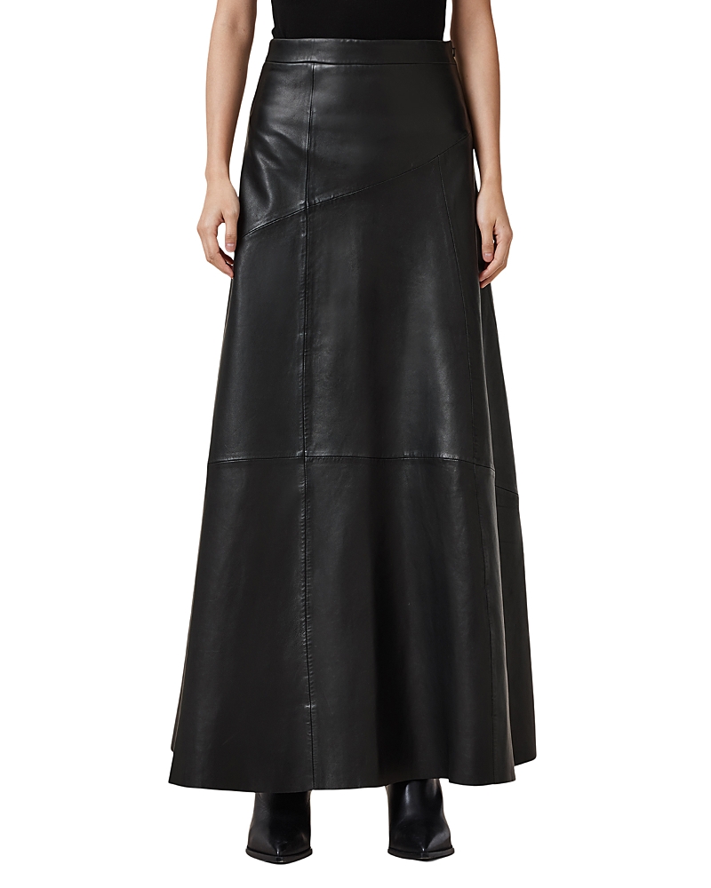 Allsaints Giana Maxi Leather Skirt In Black